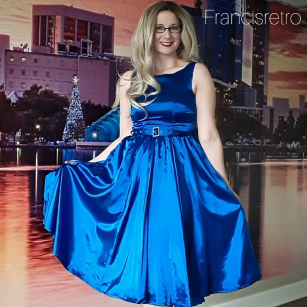 Royal Blue Party Dress! Retro Blue Swing Shiny